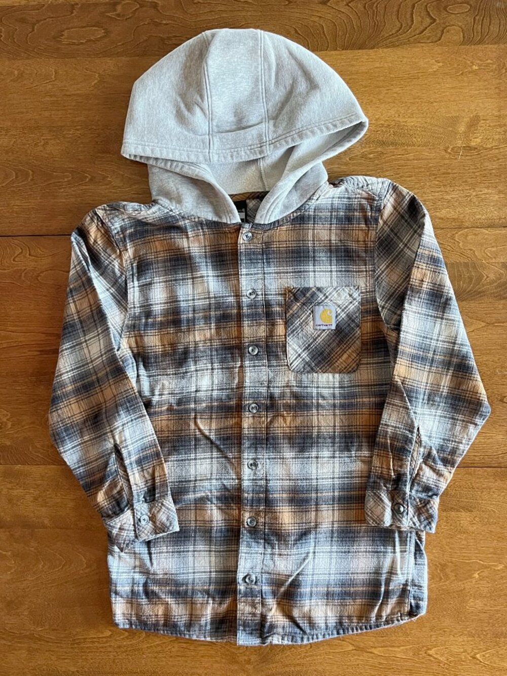 Carhartt orange hooded plaid flannel shirt L 14-16